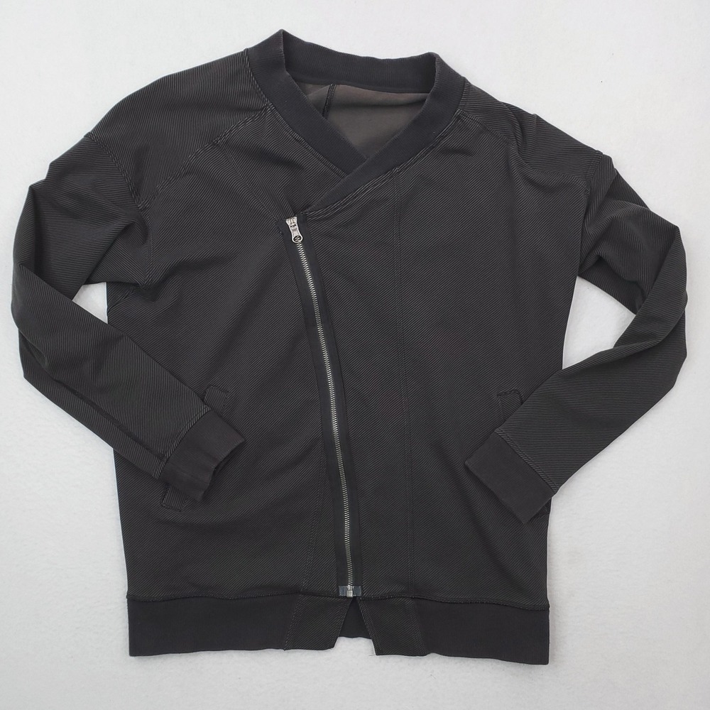Lululemon Mula Bundle Wrap Womens 8 Gray Moto Jacket Asymmetrical Striped